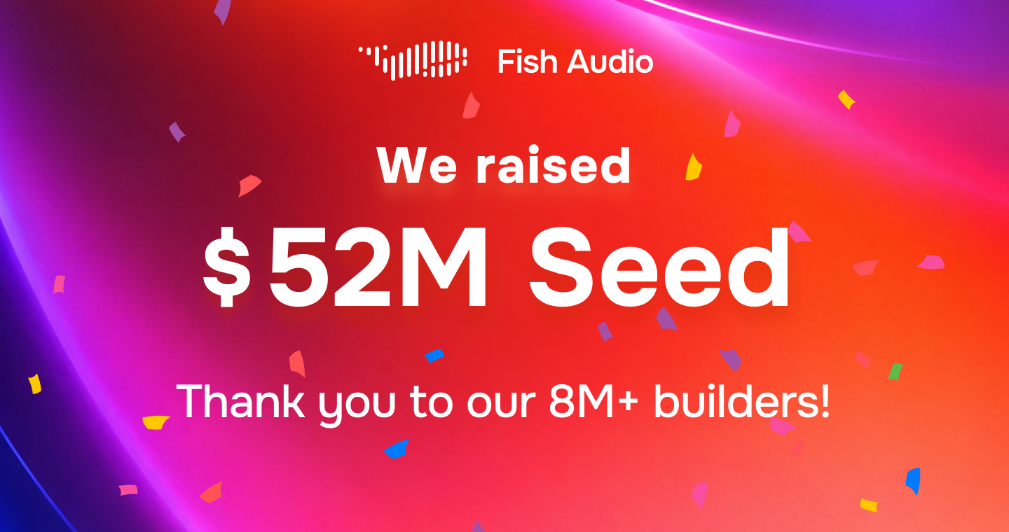 Fish Audio의 5,200만 달러 시드 투자와 이용자 800만 명을 알리는 공식 이미지